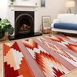 Designer Tribal Striped Terracotta Orange Lounge Living Room Area Rug Cream Easy Clean Bedroom Carpet Utility Hallway Kitchen Rugs 80cm x 150cm