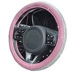 Dazzle Your Drive with Pink Bling Car Steering Wheel Cover - Crystal Rhinestones Studded, PU Leather, and Universal Fit