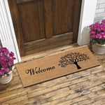 ATMAH Coir Rectangular Doormat (Tree Welcome, Natural, 120Cm X 40Cm)