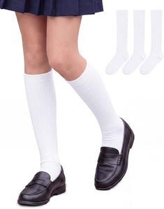 Stelle Girls Knee High Socks Cotton School Uniform Dress Long Sock(3TW,L)