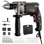 DOVAMAN PHD03B Hammer Drill, 850W Electric Impact Drill, Variable Speed 0–3000RPM, 13mm Metal Chuck, 360° Auxiliary Handle, Corded Drill Kit for Concrete, Wood, Steel, Bits & Carrying Case Included