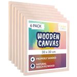 Creative Deco 6 x Wooden Canvas Painting Board | 30 x 30 cm | Cradled Plywood Panel | Art Painting for Crafts, Mixed-Media, Encaustic, Decoupage, Wood Burning, Acrylic Painting, Drawing, Pouring