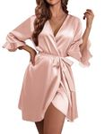 Ekouaer Women's Bathrobe Kimono Soft Silk Sexy Short Robe Satin Bridesmaid Robes Satin Robe Medium