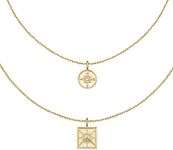 AGVANA Women Layered Necklaces, 14K Yellow Gold Plated 925 Sterling Silver Coin Compass Pendant Necklace Dainty Jewelry Gifts for Women Her Girls Girlfriend Wife Friend Sister, 16+2 Inch Extender