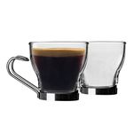 Bormioli Rocco Oslo Espresso Cup with Metal Handle 100ml, Hard Glass, 6 Cups