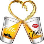 2 Pieces Mr and Mrs Shot Glasses 2 Oz Gold Wedding Party Wine Glasses Engagement Anniversary Bridal Shower Glass Couple Wine Glass for Newlyweds and Couples (Charming Style)