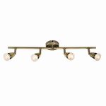 Ceiling 4 Light Spotbar Fitting - 2 Individualy Adjustable Bars with 2 Fully Adjustable Spotlights Each Antique Brass Finish LED Compatible Dimmable