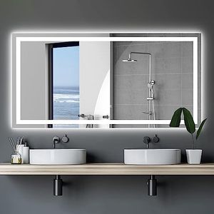 WJShome Transparency LED Rectangle Bathroom Mirror with Lights 72"x36" Frontlit Vanity Light Framed Mirror, Anti Fog Stepless Dimmable White/Warm/Natural, Wall Mounted(Horizontal/Vertical)