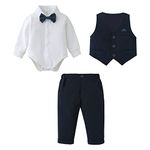 Amissz Baby Boy Clothes Outfit Suits, Infant Gentleman Long Sleeve Romper Jumpsuit+Pants+Bow Tie Formal Tuxedo Clothing Set for Boys (Dark Blue, 3-6 months)