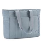 Puffer Tote Bag for Women,VASCHY Lightweight Quilted Tote Purse with Laptop Compartments Zipper for Work/Teacher/Travel/Gym Light Steel Blue