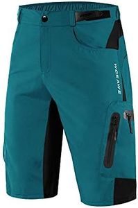 WOSAWE Men's Baggy Cycling Shorts Quick Dry Mountain Bike Bottoms with Waterproof Zipper Pockets, Blue L