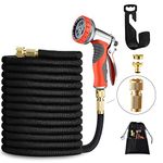 LUFENG UPGRADED Expandable Hose 150FT 45M Garden Hose with Double Latex Core Hose Pipe Solid Brass Fittings 9 Function Metal Spray Gun Nozzle Wall Hanger for Gardening Car Washing Pet Bathing (150FT