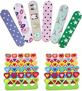 ZMOI 6 Pieces Colorful Girly Mini Emery Nail Files + 6 Pairs Heart Design Toe Separators Manicure/Pedicure Kit Kid Spa Party (Pack of 1)