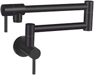 TBER Black Matte Pot Filler Faucet Commercial Wall Mount Kitchen Faucet, Brass Pot Filler Folding Faucet Double Joint 2-Handle Swing Arm Swing Faucet with Single Hole