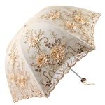 Honeystore Vintage Lace UV Sun Parasol Folding 3D Flower Embroidery Umbrella 3 Folding Yellow