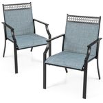 Giantex Patio Chairs Set of 2, Outdoor Chairs with All Weather Fabric, High Backrest, Armrests, Heavy Duty Metal Armchair, Outside Dining Chairs for Porch Lawn Garden Yard Pool (Blue & Black)