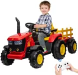 ACONEE Kids Ride on Tractor with Remote Control, 12V Battery Powered Electric Tractor and 35W Dual Motors for Kids Bluetooth Music/USB, 3-Gear-Shift, Safety Belt, 7-LED Lights, Scarlet