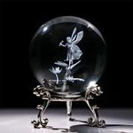 HDCRYSTALGIFTS 2.3in 3D Laser Crystal Fairy with Dragonfly and Lotus Figurines Crystal Ball Paperweight with Stand Base - 3D Engraving Crystal Sphere Wedding Gift Home Decor