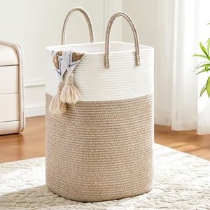 Laundry Basket,Woven Cotton Rope Laundry Hamper,Versatile Storage for Dirty Clothes,Baby Toys,and Blankets in Bathroom, Nursery,and Living Room (Brown, 100L)