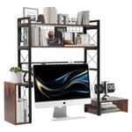 tonchean 3 Tier Computer Desktop Bookshelf 35.4in H Desktop Hutch Bookcase for Computer Desk with Adjustable Shelf and Hooks Wood Display Rack Organizer for Office Home Dormitory