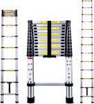 Telescopic Ladder 3.8M Multi-Purpose Folding Aluminium Telescoping Ladder Extendable Portable Loft Ladder Foldable Ladder with EN131 and CE Standard (12.5FT/3.8M)