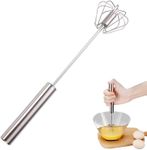 Stainless Steel Semi-Automatic Whisk, 2024 New Stainless Steel Egg Whisk Hand Push Rotary Whisk Blender, Hand Push Mixer Stirrer Tool for Cooking Kitchen Home Egg Milk (14in)