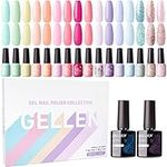 Gellen 16 Colors Gel Nail Polish Set With Top Base Coat - Juicy Vibrant Spring Summer Rainbow Neon Solid Colors Collection, Popular Nail Art Colors Home Gel Manicure Kit