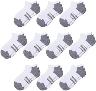 Comfoex 10 Pairs Boys Socks Low Cut Ankle Socks For Kids 8-10 4-6 6-8 Years Old Short Athletic Socks With Cushioned Sole, White 10 Pairs, 10-12 Years