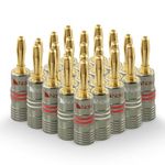 Nakamichi Ultimate Series 24k Gold Plated Beryllium Red Copper Banana Plug 12 AWG - 18 AWG Gauge Size 4mm for Speakers Amplifier Hi-Fi Stereo Receiver Audio Wire Cable Connector 24 Pcs (12-Pairs)