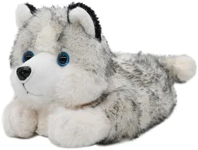 Onmygogo Fuzzy Winter Animal Dog House Slippers for Men and Women (Grey husky, 7)