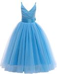 Glamulice Lace Flower Girl Dress Sky Blue 15-16 Kids Princess Birthday Pageant Prom Ball Gown Glitter Junior Bridesmaid Christmas Wedding Party Daddy Daughter Dance Sparkle Tulle Maxi Dresses New Year