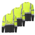 SAFIELD Hi Vis Safety Shirts for Men Reflective,High Visibility Yellow Work T-Shirt Short Long Sleeve 3 or 5 Pack, Yellow/Black-3p-long Sleeve, Large