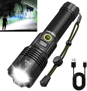 TUBORGO Rechargeable Flashlights High lumens, 900000LM Super Bright LED Tactical Flashlight, Zoomable, IPX6 Waterproof, 6 Modes, Powerful Handheld Flash Light for Emergencies, Camping, Hiking