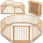 KIDUKU® Wooden Baby Child Playpen XXL Foldable Incl. Door, Consisting of 8 Panels, Individually Adjustable Large Play Pen Portable for Toddlers