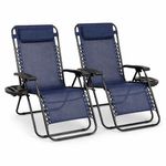 Straame Zero Gravity Chairs Set of 2,Folding Reclining Garden Chairs, Textilene Outdoor Chair, Lockable 170° Sun Loungers for Garden, Steel Frame, 150 kg Max Load(Classic, Navy)
