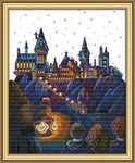 Stitchmelody 14CT Counted Cross Stitch Kits,Unprinted Pattern Embroidery Set,DMC Threads-Magical Castle 34cm×42cm