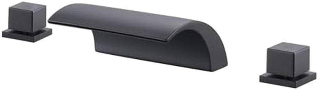 ALEASHA Waterfall Tub Faucet, 2 Handle Roman Tub Faucet, Matte Black Deck Mount Bathtub Faucet, Brass 3 Holes Bathroom Faucet Without Diverter