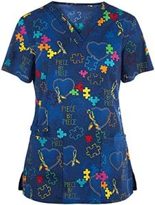 Plus Size Scrubs for Women Stretch V Neck Short Sleeve Nursing Shirt Cute Valentines Print Scrub Tops Women Funny Pattern Holiday Nurse Shirts Medical Uniform with Pockets 05a-Blue XL