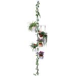 BAOYOUNI 5-Tier Indoor Plant Stand Flower Pot Display Holder Rack Tension Pole Stainless Steel Rod Decorative Storage Shelf, Ivory