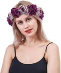 ZHER-LU Flower Headband Floral Crown Garland Halo for Wedding Festival (Purple)