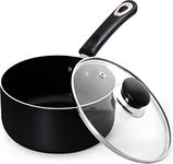 KICHLY Nonstick Saucepan with Glass Lid - Multipurpose Use for Home Kitchen or Restaurant - Milk Pan (Black, 1QT (Pack of 1))