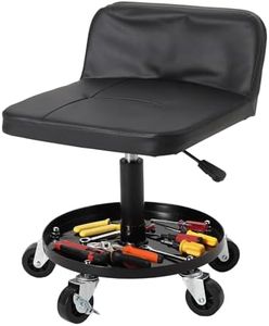 Rolling Mechanic Stool, 300 LBS Capacity, 18" to 22" Height Adjustable Shop Stool with Soft Cushion, Tool Tray & 3" 360° Lockable Swivel Wheels for Garage, Auto Repair, Workshop, Heavy Duty, Black