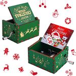 cobee Merry Christmas Hand Crank Music Boxes, Wood Christmas Music Box Mini Vintage Engraved Musical Boxes Merry Christmas Decorations Gifts for New Year Christmas Boy Girl Men Women