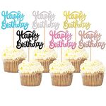 SYKYCTCY 36 Pack Happy Birthday Cupcake Toppers Glitter Celebrating Birthday Cupcake Picks Baby Shower Kids Birthday Anniversary Party Cake Decorations Supplies Colorful