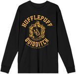 Harry Potter Hufflepuff Quidditch Crest Crew Neck Long Sleeve Unisex Adult Tee-XL Black