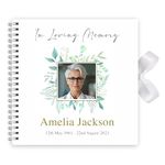 Funeral Condolence Memory Book Of Life - Memorial Guest Book Hardcover - Guestbook for Celebration of Life Memorial Service with Memory Table Card Sign (Floral Green)