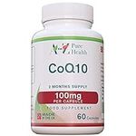 CoEnzyme Q10 Capsules | Daily High Strength COQ10 Supplement |100mg 60 Capsules (2 Months' Supply) Premium Q10 Supplement | Support for Cardiovascular Health and Immune System | UK Made