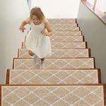 BEQHAUSE Stair Treads for Wooden Steps Non Slip Machine Washable Stair Runner Soft Polyester Stair Rugs 28inX9in for Elders,Kids and Dogs with Self-Adhesive Backing 15pcs, Beige