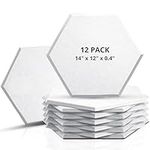 12 Pack Set Hexagon Acoustic Absorption Panel, 12 X 14 X 0.4 Inches Acoustic Soundproofing Insulation Panel Beveled Edge Tiles, Great for Wall Decoration and Acoustic Treatment (White)