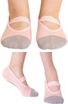 Aprilaugust Non Skid Grip Cotton Socks for Kids, Perfect for Daily wear, Yoga, Dance, Barre, Ballet, Pink Kid and Mom Set (2 Pairs), 4-7 Years